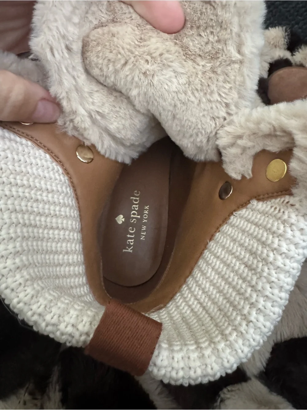 Kate Spade Tan Faux-Shearling Lace-Up Winter Boots